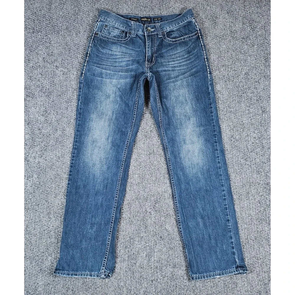 Y2k Helix Straight Leg Jeans‎ Mens 30W 32L Blue Wash Embellished Pockets